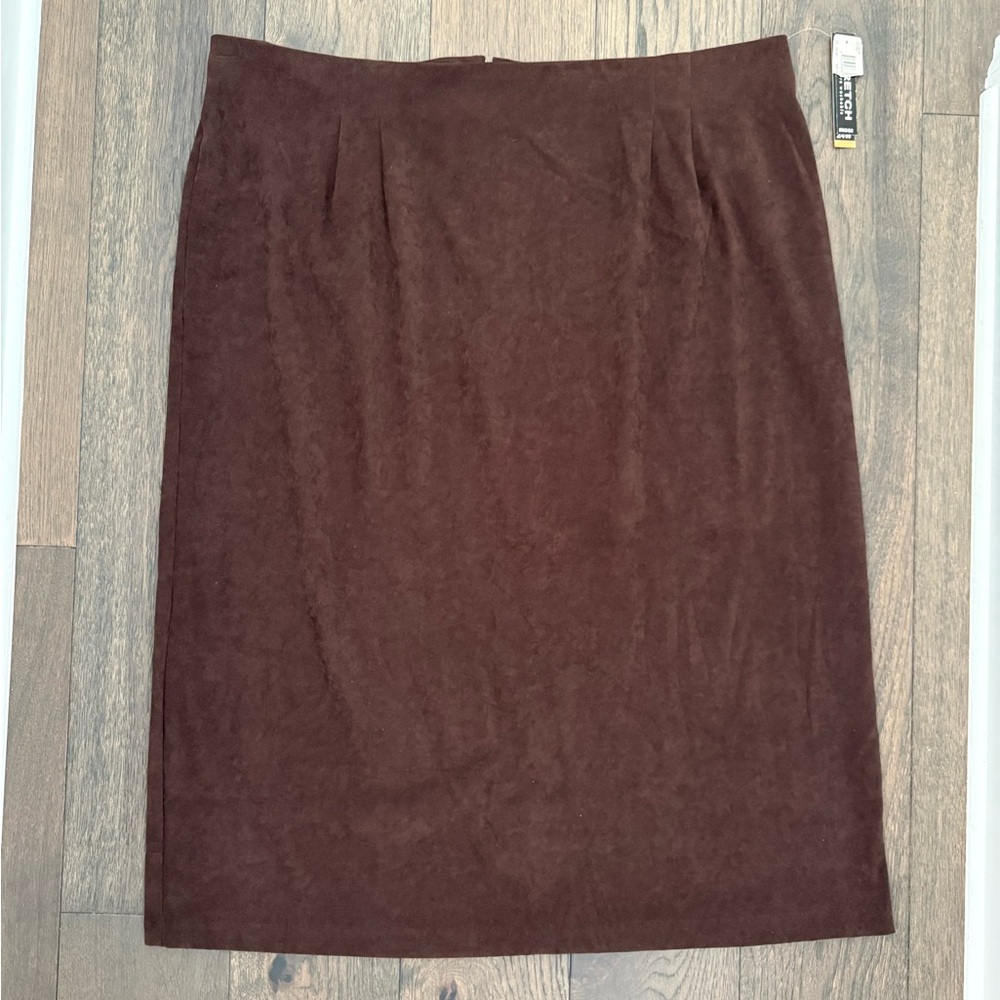 NWT Suede Brown Pencil Skirt, faux suede, knee length, size 24W